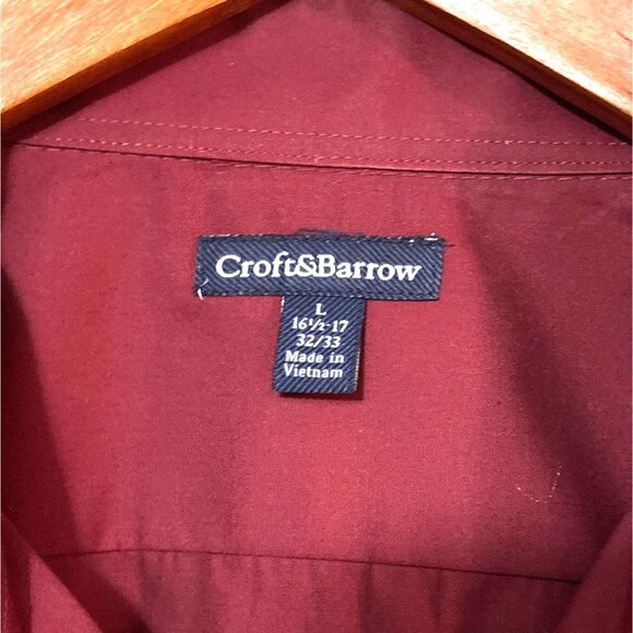 Croft & Barrow Mens Long Sleeve Button-Up Shirt L 16 1/2-17 32/33 Red Cotton Ble - Picture 3 of 7
